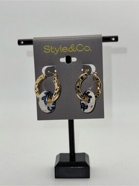 Style & Co. Gold Hoop Earrings with White and Blue Ceramic Links